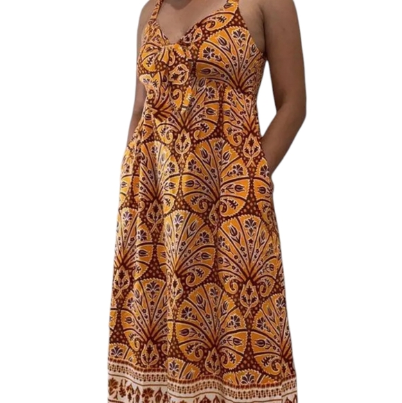 Linen blend bohemian midi dress - Picture 2 of 10